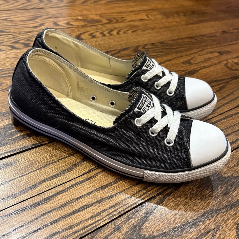 Converse All Star Chuck Taylor ballet flat slip-on flat sneakers black denim 9